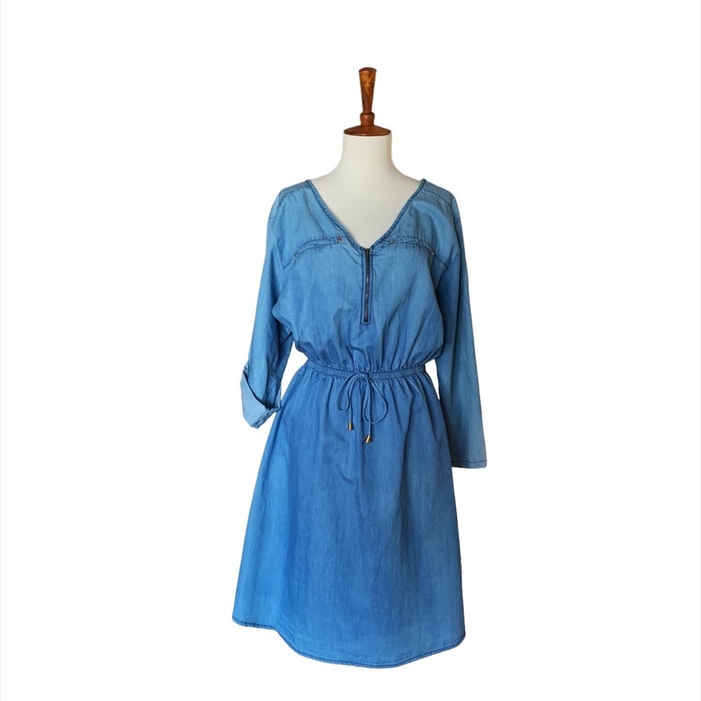 Speed Control V Neck Chambray Plus‎ Size Dress Size 1X Blue